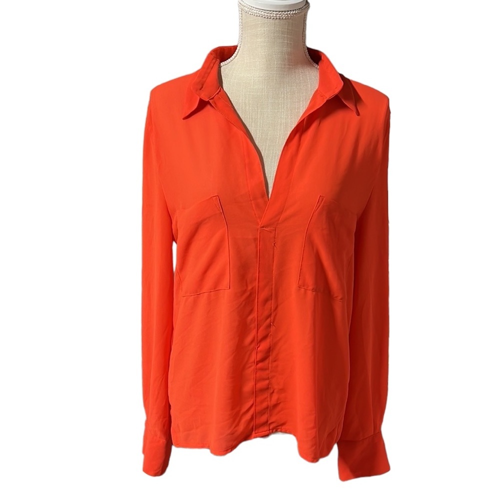 OVI Long Sleeve Blouse Shirt Orange Semi Sheer Womens Size M